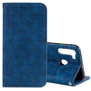 For Samsung Galaxy A21 Lucky Flowers Embossing Pattern Magnetic Horizontal Flip Leather Case with Holder & Card Slots(Dark Blue)