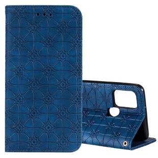 For Samsung Galaxy A21s Lucky Flowers Embossing Pattern Magnetic Horizontal Flip Leather Case with Holder & Card Slots(Dark Blue)