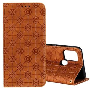 For Samsung Galaxy A21s Lucky Flowers Embossing Pattern Magnetic Horizontal Flip Leather Case with Holder & Card Slots(Brown)