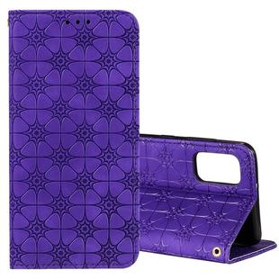 For Samsung Galaxy A41 Lucky Flowers Embossing Pattern Magnetic Horizontal Flip Leather Case with Holder & Card Slots(Purple)