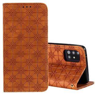 For Samsung Galaxy A51 5G Lucky Flowers Embossing Pattern Magnetic Horizontal Flip Leather Case with Holder & Card Slots(Brown)
