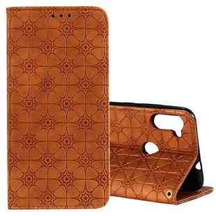 For Samsung Galaxy A11 / M11 Lucky Flowers Embossing Pattern Magnetic Horizontal Flip Leather Case with Holder & Card Slots(Brown)