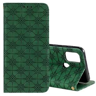 For Samsung Galaxy M31 Lucky Flowers Embossing Pattern Magnetic Horizontal Flip Leather Case with Holder & Card Slots(Dark Green)