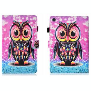 For Samsung Galaxy Tab A9 Coloured Drawing Stitching Flip PU Tablet Case with Sleep / Wake-up Function(Owl)