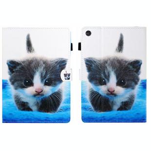 For Samsung Galaxy Tab A9+ Coloured Drawing Stitching Flip PU Tablet Case with Sleep / Wake-up Function(Blue White Cat)