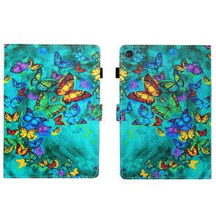 For Samsung Galaxy Tab A9 Coloured Drawing Stitching Flip PU Tablet Case with Sleep / Wake-up Function(Green Butterfly)