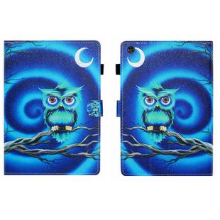 For Samsung Galaxy Tab A9 Coloured Drawing Stitching Flip PU Tablet Case with Sleep / Wake-up Function(Moon Owl)