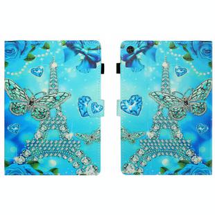 For Samsung Galaxy Tab A9 Coloured Drawing Stitching Flip PU Tablet Case with Sleep / Wake-up Function(Butterfly Tower)