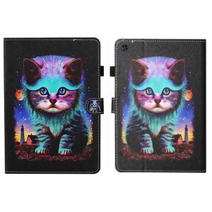 For Samsung Galaxy Tab A9+ Coloured Drawing Stitching Smart Leather Tablet Case with Sleep / Wake-up Function(Night Cat)