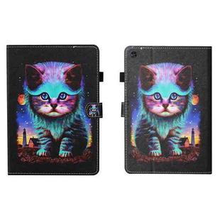 For Samsung Galaxy Tab A9 Coloured Drawing Stitching Smart Leather Tablet Case with Sleep / Wake-up Function(Night Cat)