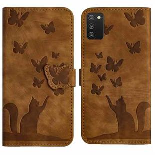 For Samsung Galaxy A02s EU Butterfly Cat Embossing Flip Leather Phone Case(Brown)