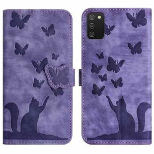 For Samsung Galaxy A03s EU Butterfly Cat Embossing Flip Leather Phone Case(Purple)