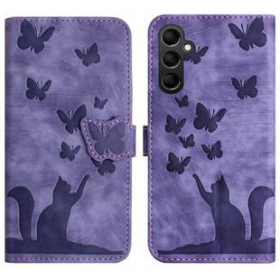 For Samsung Galaxy A24 4G / A25 5G Butterfly Cat Embossing Flip Leather Phone Case(Purple)