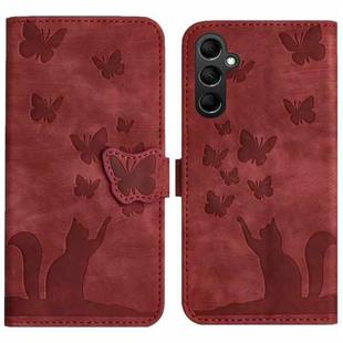 For Samsung Galaxy A24 4G / A25 5G Butterfly Cat Embossing Flip Leather Phone Case(Red)