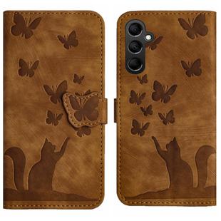 For Samsung Galaxy A24 4G / A25 5G Butterfly Cat Embossing Flip Leather Phone Case(Brown)