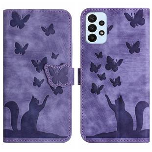 For Samsung Galaxy A33 5G Butterfly Cat Embossing Flip Leather Phone Case(Purple)