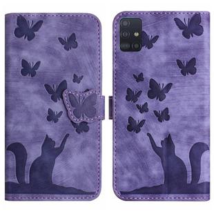 For Samsung Galaxy A71 4G Butterfly Cat Embossing Flip Leather Phone Case(Purple)