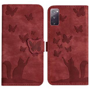 For Samsung Galaxy S20 FE Butterfly Cat Embossing Flip Leather Phone Case(Red)