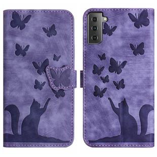 For Samsung Galaxy S22 5G Butterfly Cat Embossing Flip Leather Phone Case(Purple)