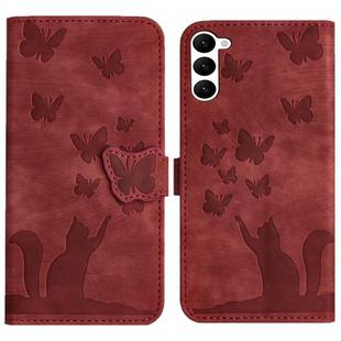 For Samsung Galaxy S23 5G Butterfly Cat Embossing Flip Leather Phone Case(Red)