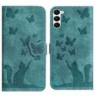 For Samsung Galaxy S23+ 5G Butterfly Cat Embossing Flip Leather Phone Case(Wathet)