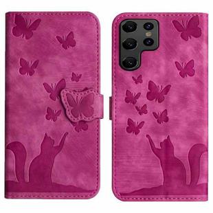 For Samsung Galaxy S24 Ultra 5G Butterfly Cat Embossing Flip Leather Phone Case(Pink)