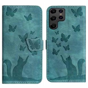 For Samsung Galaxy S24 Ultra 5G Butterfly Cat Embossing Flip Leather Phone Case(Wathet)