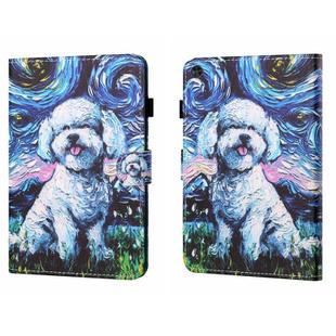 For Samsung Galaxy Tab A9+ Coloured Drawing Stitching Flip PU Tablet Case with Sleep / Wake-up Function(Oil Painting Dog)