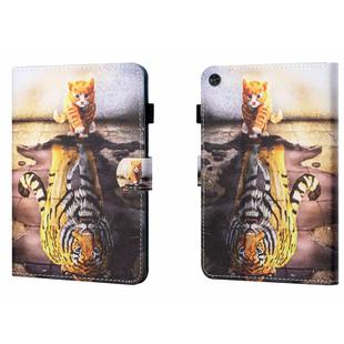 For Samsung Galaxy Tab A9 Coloured Drawing Stitching Flip PU Tablet Case with Sleep / Wake-up Function(Cat and Tiger)