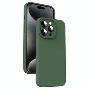 For iPhone 15 Pro Max Microfiber Liquid Silicone Shockproof Phone Case(Dark Green)