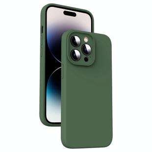 For iPhone 14 Pro Microfiber Liquid Silicone Shockproof Phone Case(Dark Green)