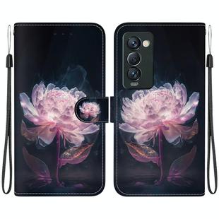 For Tecno Camon 18 Premier Crystal Texture Colored Drawing Leather Phone Case(Purple Peony)
