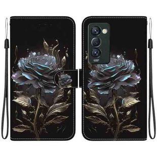 For Tecno Camon 18 Premier Crystal Texture Colored Drawing Leather Phone Case(Black Rose)