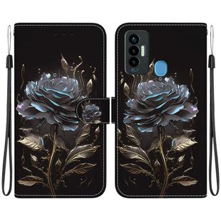 For Tecno Camon 18i Crystal Texture Colored Drawing Leather Phone Case(Black Rose)