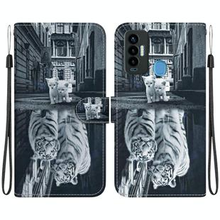 For Tecno Camon 18i Crystal Texture Colored Drawing Leather Phone Case(Cat Tiger Reflection)