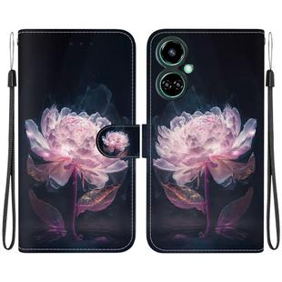 For Tecno Camon 19 Crystal Texture Colored Drawing Leather Phone Case(Purple Peony)