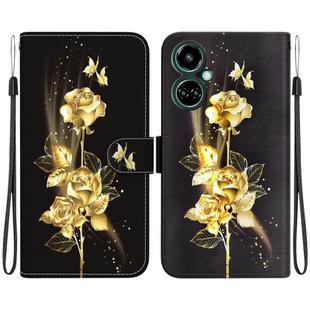 For Tecno Camon 19 Crystal Texture Colored Drawing Leather Phone Case(Gold Butterfly Rose)