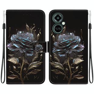 For Tecno Camon 19 Pro 5G Crystal Texture Colored Drawing Leather Phone Case(Black Rose)