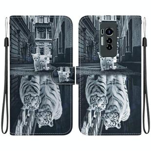 For Tecno Phantom X Crystal Texture Colored Drawing Leather Phone Case(Cat Tiger Reflection)