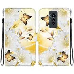 For Tecno Phantom X Crystal Texture Colored Drawing Leather Phone Case(Gold Butterfly Epiphyllum)