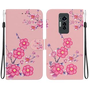 For Tecno Phantom X Crystal Texture Colored Drawing Leather Phone Case(Cherry Blossoms)