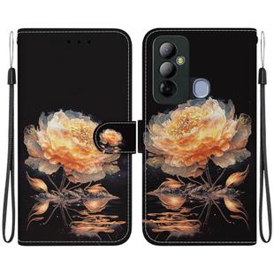 For Tecno Pop 6 Go Crystal Texture Colored Drawing Leather Phone Case(Gold Peony)