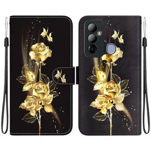 For Tecno Pop 6 Go Crystal Texture Colored Drawing Leather Phone Case(Gold Butterfly Rose)