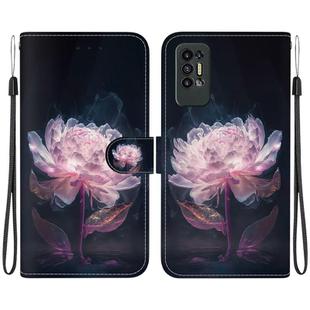 For Tecno Pova 2 Crystal Texture Colored Drawing Leather Phone Case(Purple Peony)