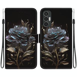 For Tecno Pova 3 LE7 Crystal Texture Colored Drawing Leather Phone Case(Black Rose)