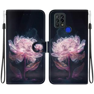 For Tecno Pova 4G LD7 Crystal Texture Colored Drawing Leather Phone Case(Purple Peony)