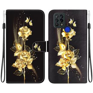 For Tecno Pova 4G LD7 Crystal Texture Colored Drawing Leather Phone Case(Gold Butterfly Rose)