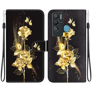 For Tecno Pova Neo LE6 Crystal Texture Colored Drawing Leather Phone Case(Gold Butterfly Rose)