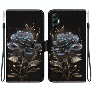 For Tecno Spark 8 Pro Crystal Texture Colored Drawing Leather Phone Case(Black Rose)