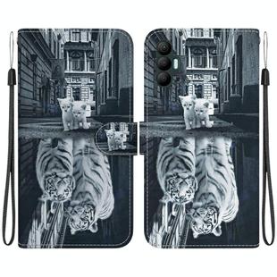 For Tecno Spark 8 Pro Crystal Texture Colored Drawing Leather Phone Case(Cat Tiger Reflection)